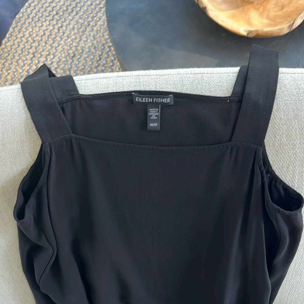 Eileen Fisher Black Silk Sleeveless Midi Dress with Pockets Size XS